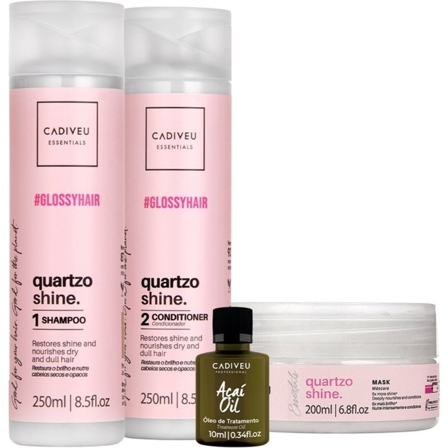 Kit Cadiveu Professional Quartzo Shine Shampoo Condicionador Máscara e Açaí Oil (4 produtos)