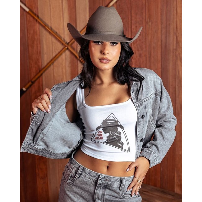 Jaqueta Jeans Cropped Feminina 24675 Cinza Consciência