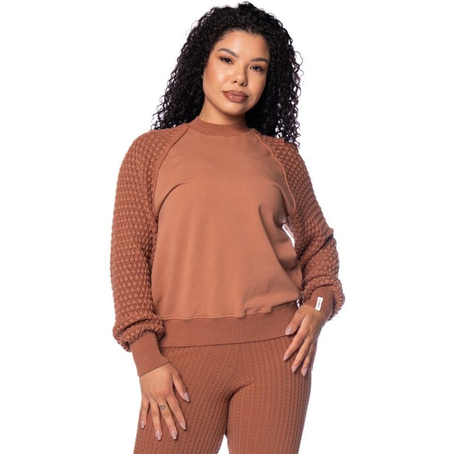 Blusa Feminina Biamar Algodão Pontos Vazados Marrom