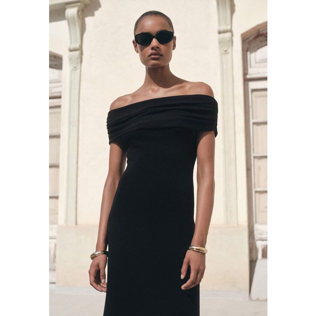 Vestido Feminino Mango Lola Ombro a Ombro Preto