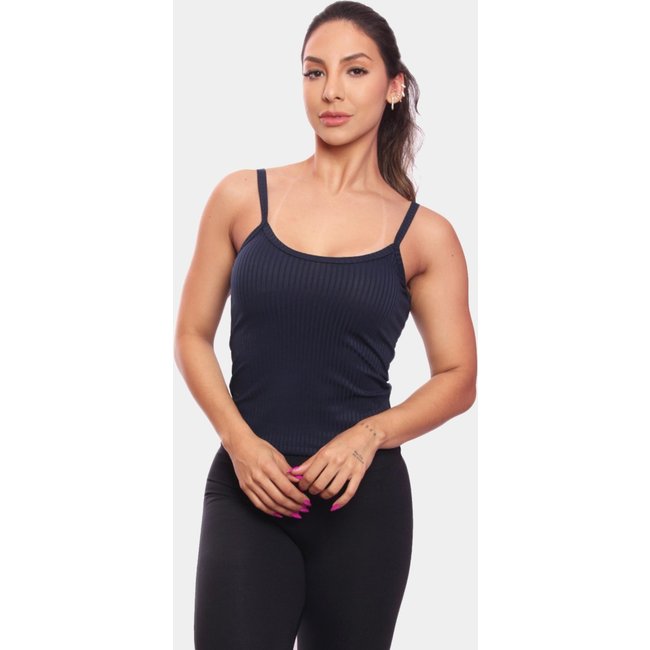 Regata de Alcinha Canelada Feminina Lisa Blusa Blusinha Básica Treino Academia Azul Marinho