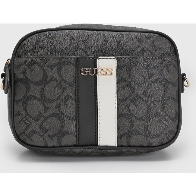 Bolsa Feminina Guess Monograma Alça Corrente Preta e Branca