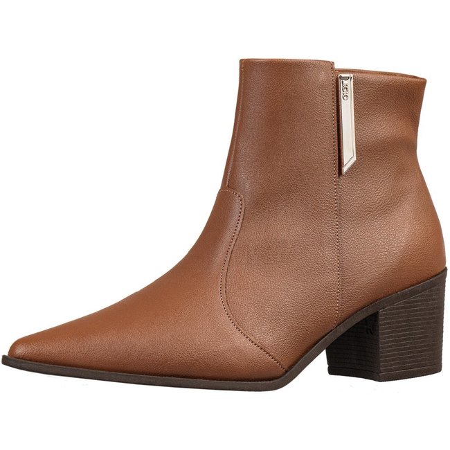 Bota Bico Fino GiGiL Salto Médio Detalhe Lateral Caramelo