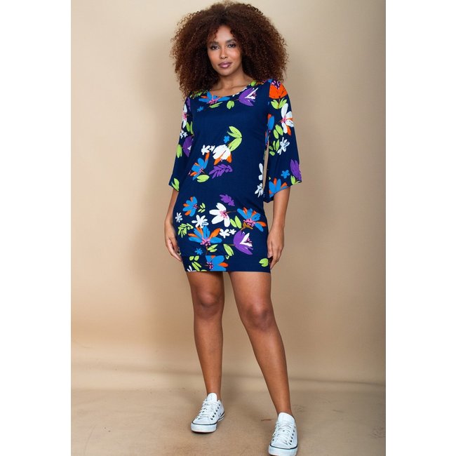 Vestido Curto Cabanafree Balli Manga Ampla Estampa Aurora Suave