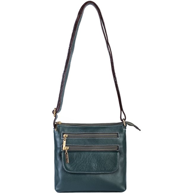 Bolsa transversal de couro liso Maura - Verde militar