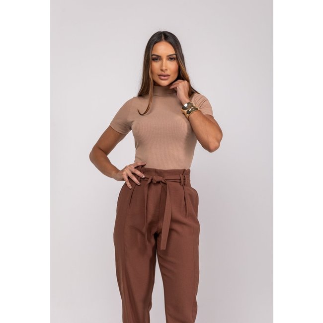 Blusa Gola Alta Malha Canelada Salvatore Fashion Marrom
