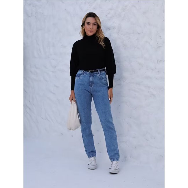 Calça Feminina Mom Alpha Street Wear Delicada e Casual Azul Clara