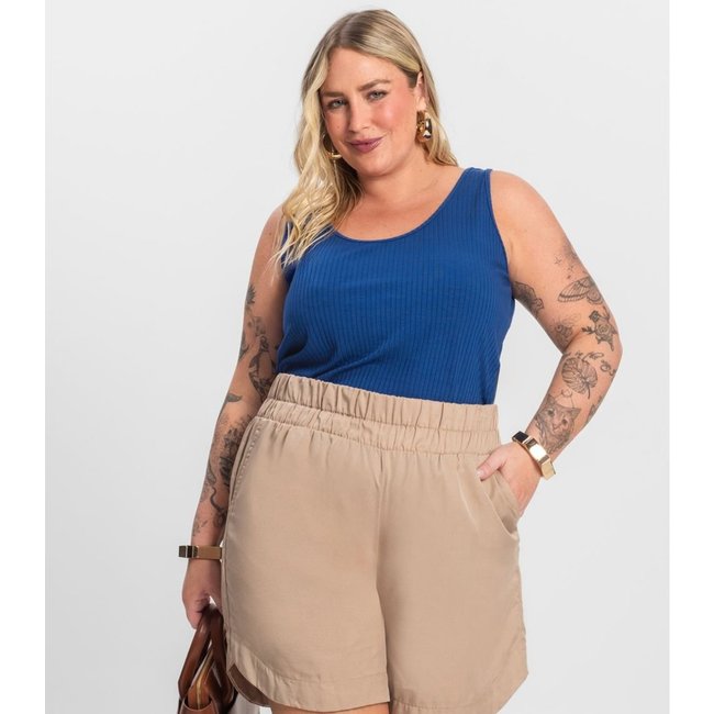 Regata Plus Size Em Ribana Canelada Secret Glam Azul