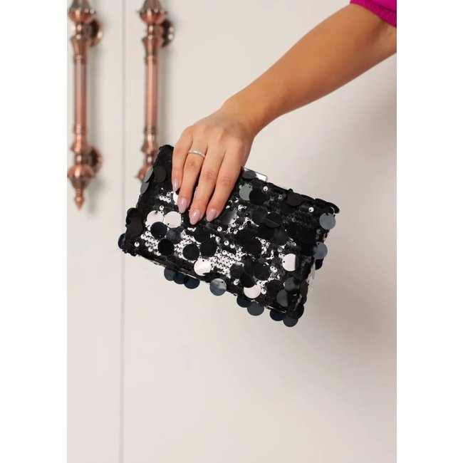 Bolsa Clutch Festa Casamento Madrinhas Retangular Paetês Cia do Vestido Preto