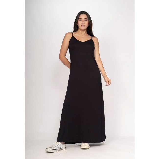 Vestido CabanaFree Guaíra Longo Malha Alça Fina Preto