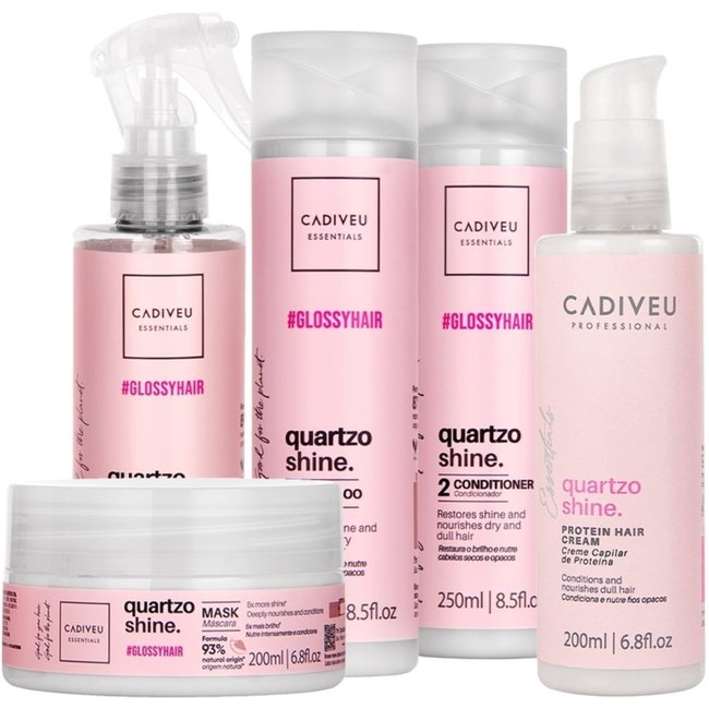 Kit Cadiveu Essentials Quartzo Shine Shampoo Condicionador Fluído Máscara e Protein Hair Cream (5 produtos)