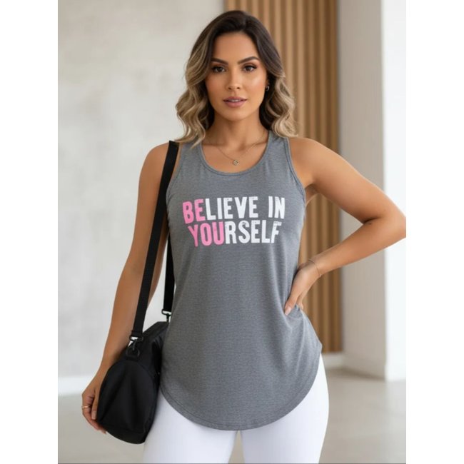 Camiseta Fitness Feminina Academia Mescla Believe