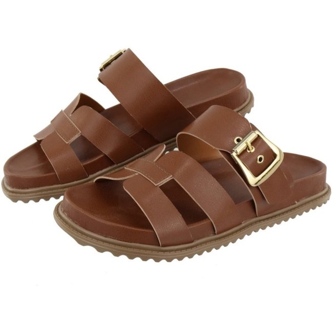 Papete H Rasteira Sandalia Confort Fivela Ver\u00e3o Agnes Veronez Caramelo