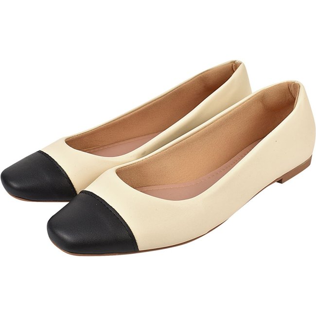 Sapatilha Feminina Boneca Bailarina Donatella Shoes Bico Quadrado Bicolor Off White