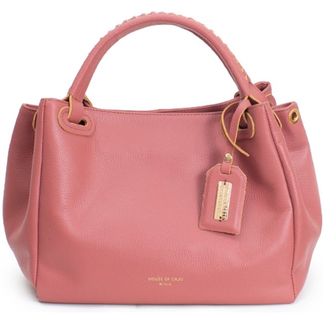 BOLSA FEMININA EM COURO ALÇA DE MÁO ROSE COM AMARELA "ALESSANDRA PIRES"""