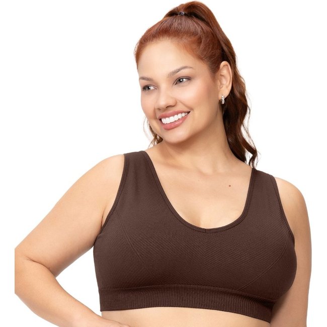 Top Fitness Plus Size Bojo Removível e Decote V Marrom