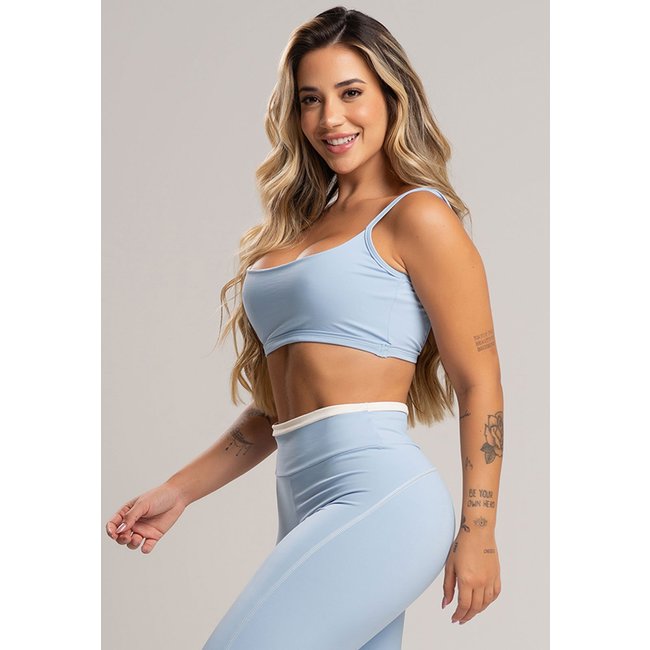 Top Feminino MVB Modas Cropped Fitness Alcinha Costas Abertas Poliamida Céu