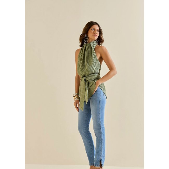 Calça Morena Rosa Skinny Alta Azul