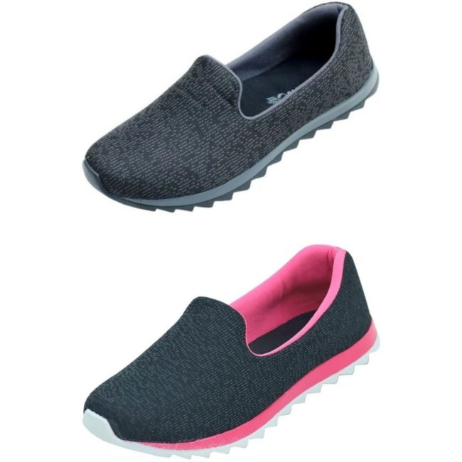 Kit 02 Tênis Calce Facil D.S Slip On Preto Grafite/Pink