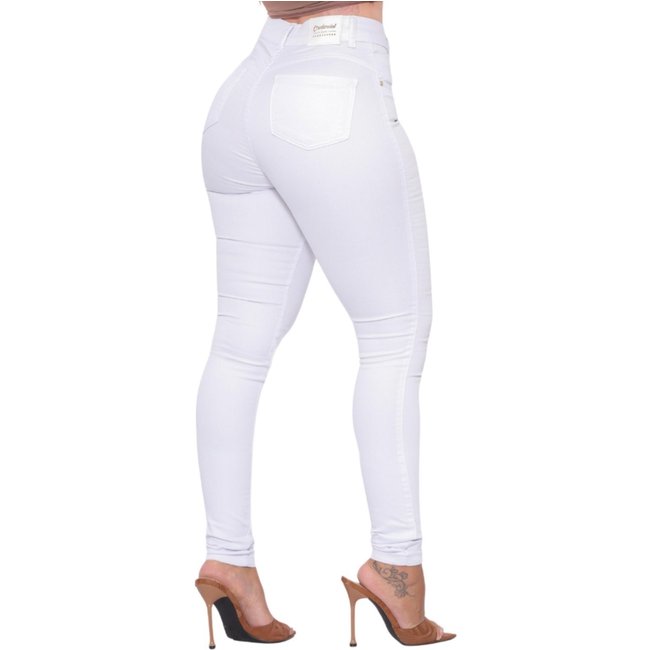 Calça Jeans Feminina Skinny Cintura Alta Branca Hot Pants