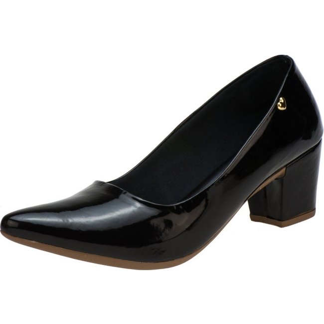 Scarpin Lumiss Salto Grosso Verniz Preto