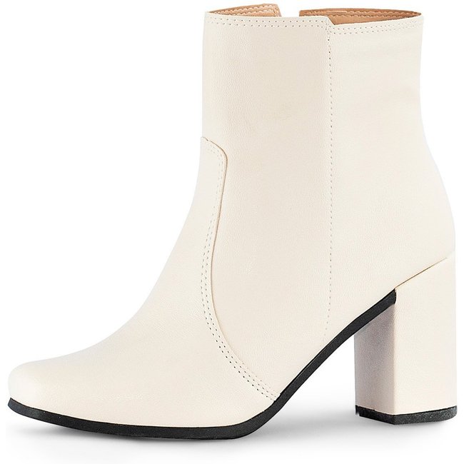 Bota Feminina Bico Quadrado Lumiss Salto Alto Grosso Coturno Cano Médio Confortável Zíper Off White