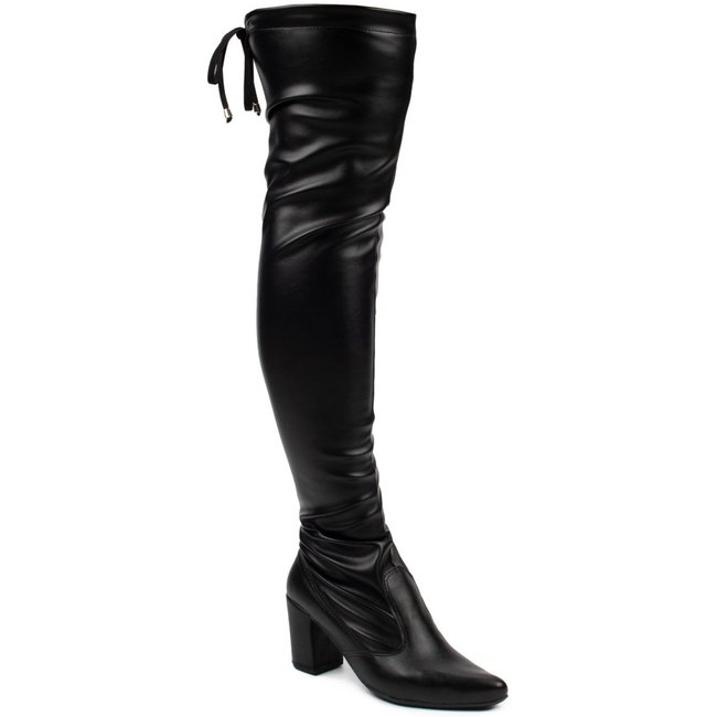 Bota Feminina Over The Knee Stretch Bico Fino Salto Grosso
