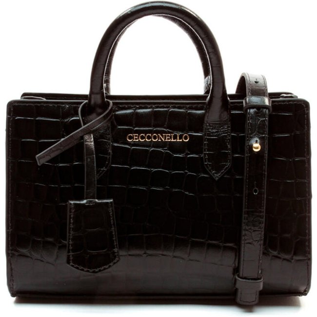 Bolsa Olivia Couro Croco Preto Cecconello C2903-2