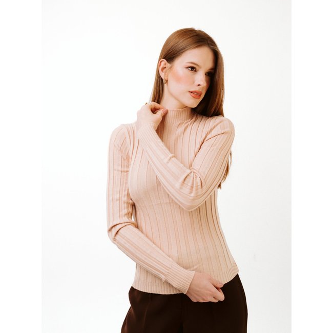 Blusa La Cor Tricot Cacharrel Canelada Básica Bege