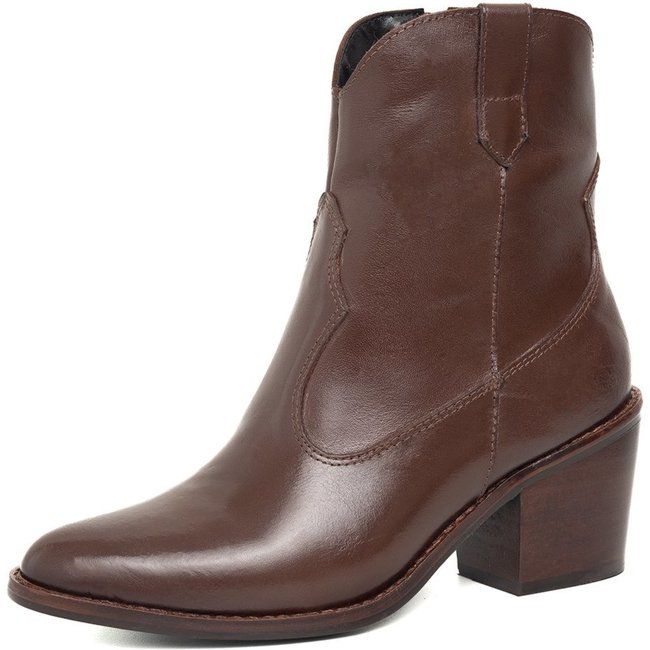 Bota Texana Western Bico Fino Cano Curto Country Couro Chocolate Kuento Shoes