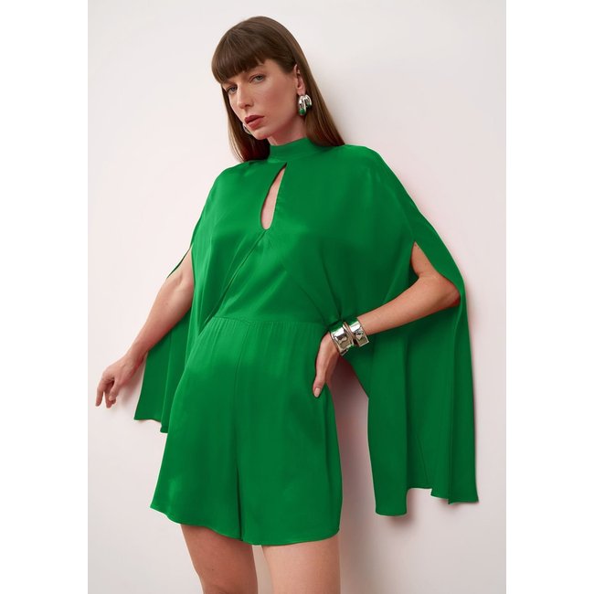 Macacão Iódice Ajustado Gola Alta Manga Longa Curto Verde