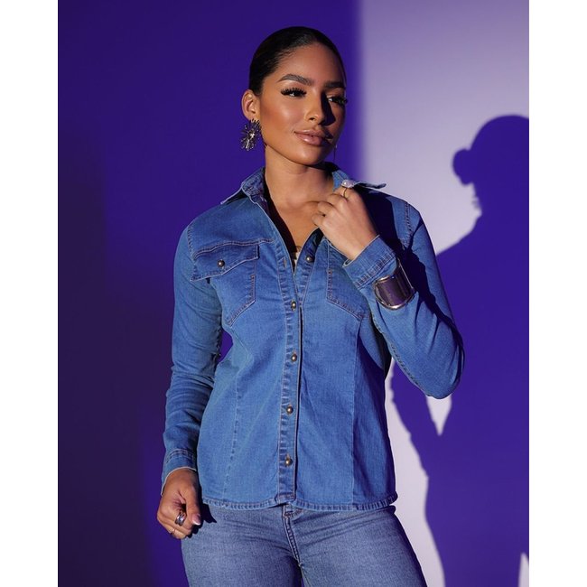 Camisa Jeans Feminina Básica 23710 Média Consciência