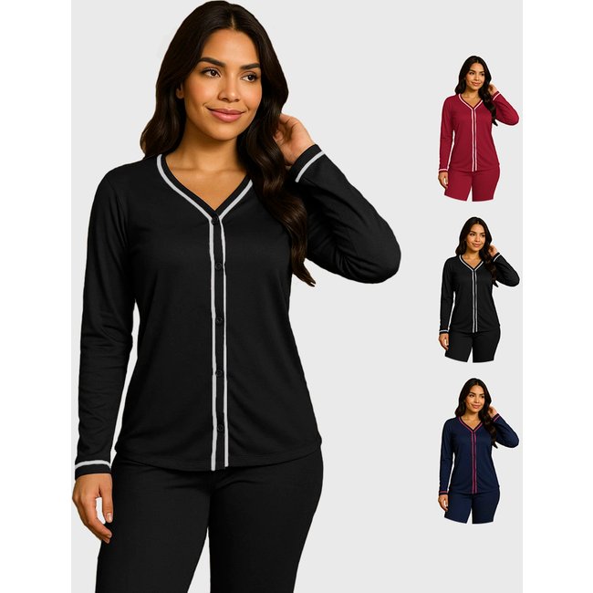 Kit 2 Pijamas Blogueira Gabi Lingerie Manga Longa Confortável Moda Casual Básico Multicolorido