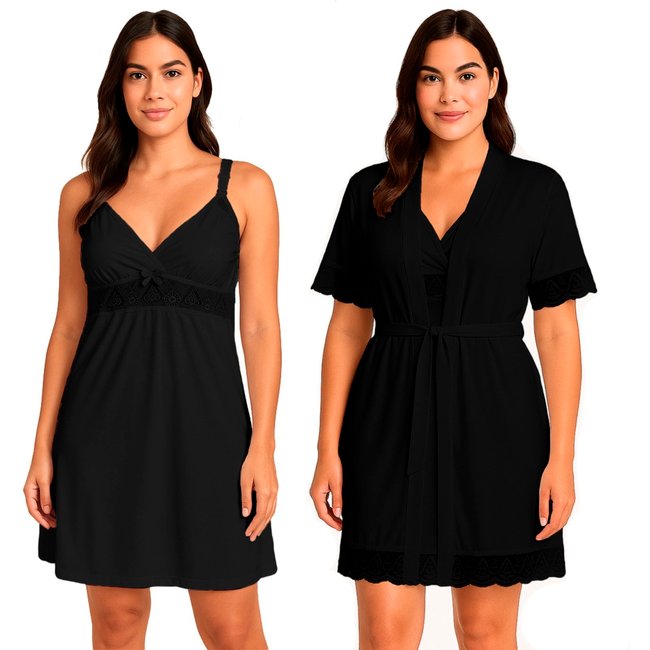 Kit 2 Camisola + Robe Tetê Variedades Detalhado em Renda Confortável