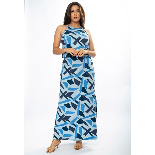 Vestido Longo Amazônia Vital Malha Trapézio com Elástico na Cintura Caminhos de Azul