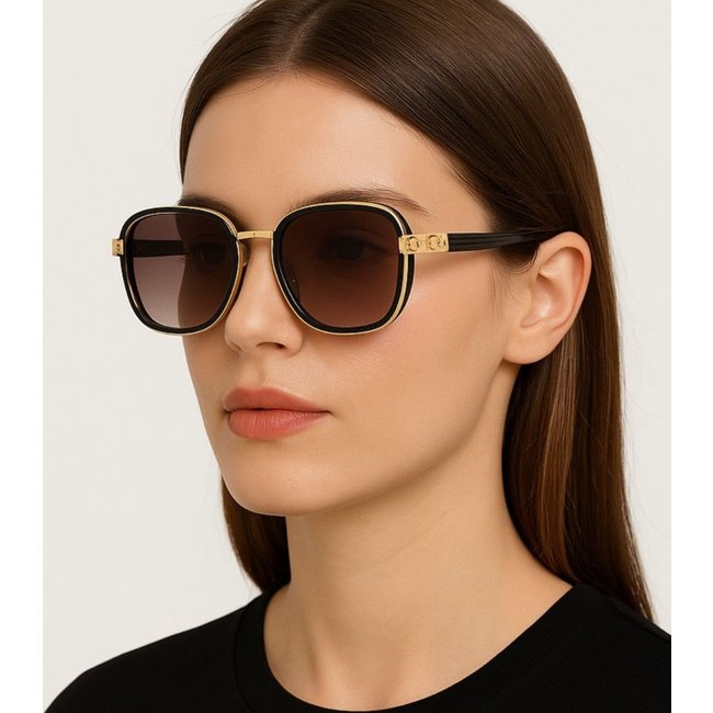 Óculos de Sol Redondo Dourado com Lente Estilo Premium