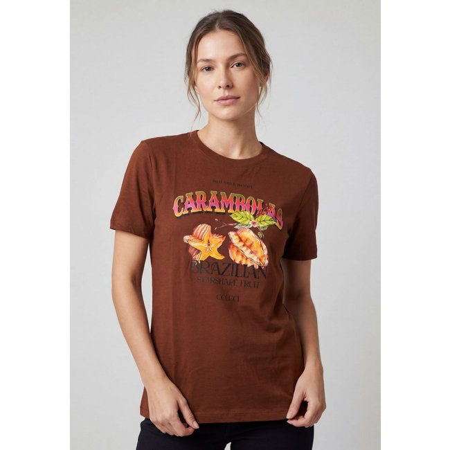 Camiseta Feminina Colcci Estampada Marrom