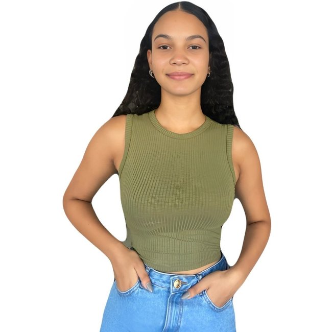 Blusa Feminina Regata Cropped Canelada Flor De Lis