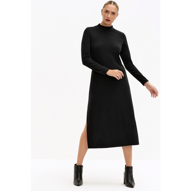Vestido Principessa Longuete em Malha Canelada Preto Diana