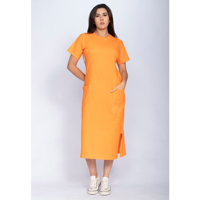 Vestido Cabanafree Midi Easy Algodão Manga Curta Laranja Summer