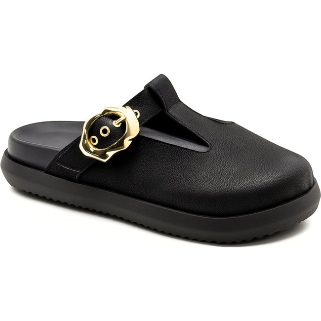 Sandália Pantufa Flor da Pele Clog Feminina Sofisticada Preta 008