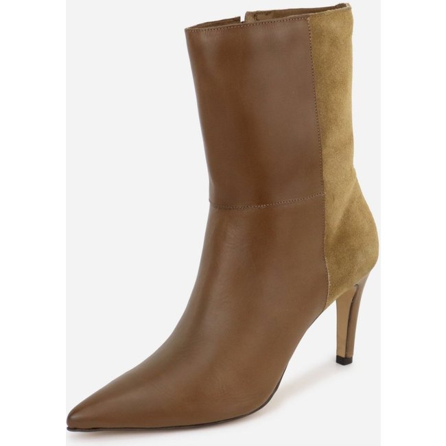 Bota Maria Paua Store Feminina Couro Cano Médio Luxo Salto Fino Bico Elegante Marrom
