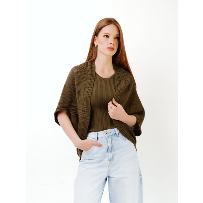 Casaco La Cor Tricot Casulo Rendado Verde Militar