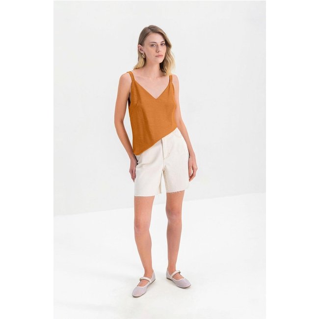Blusa Feminina Regata Creponada Essendi Amarelo Escuro Amarelo