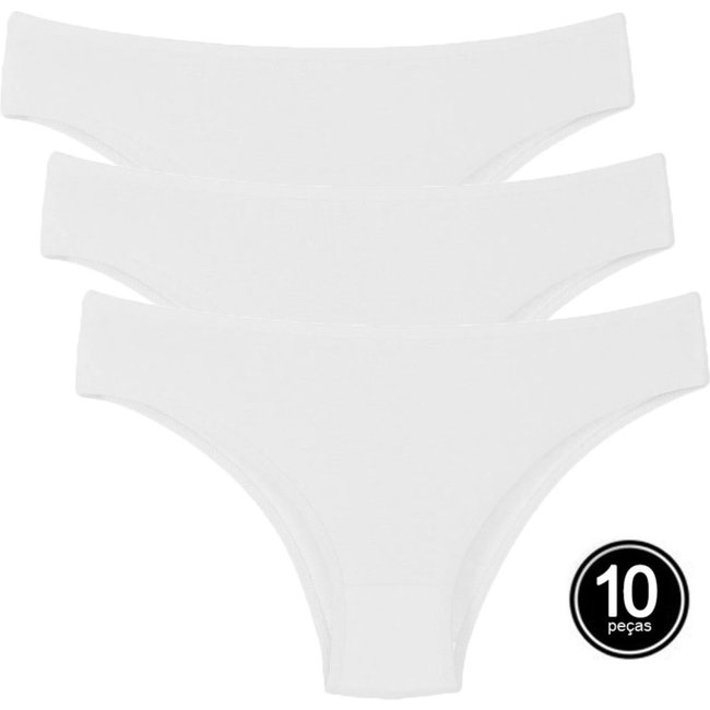 Kit 10 Calcinhas Modelo Tanga A10 Branca