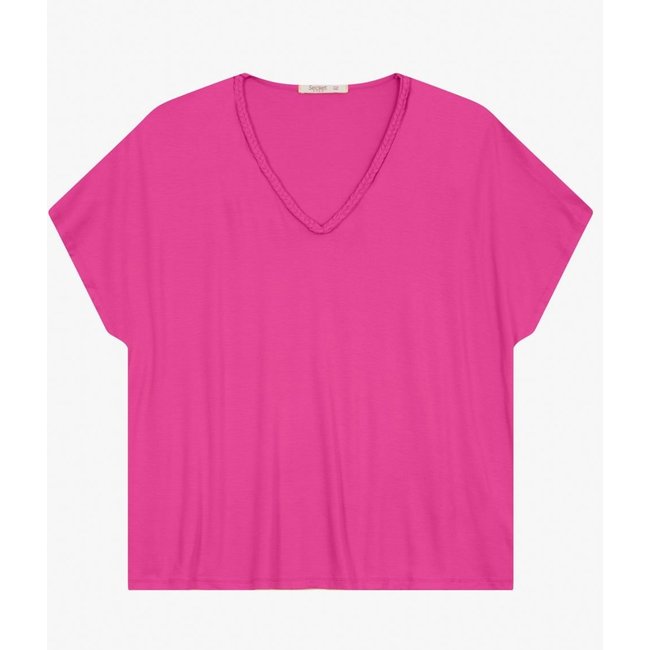 Blusa Manga Curta em Viscotorcion Secret Glam Rosa