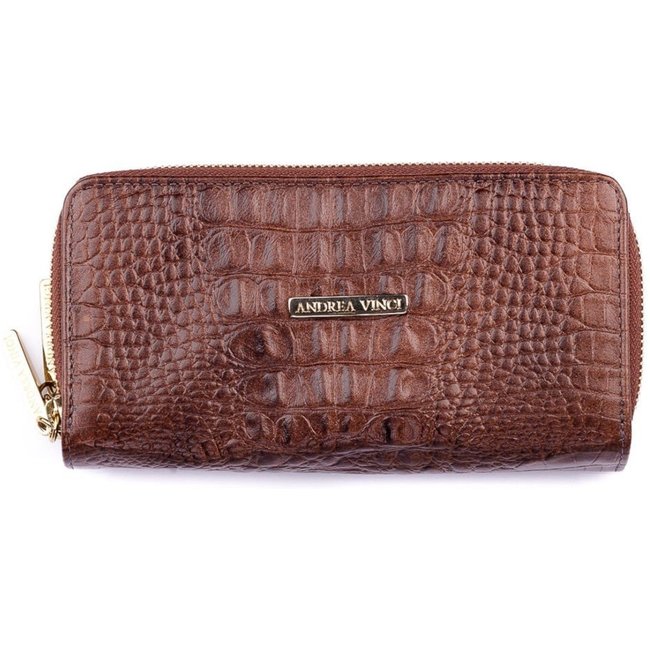 Carteira feminina de couro croco Tinna 10x19cm - Whisky