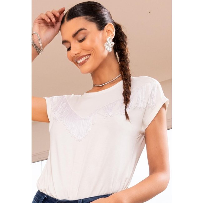 Blusa Com Franjas Bege Quintess
