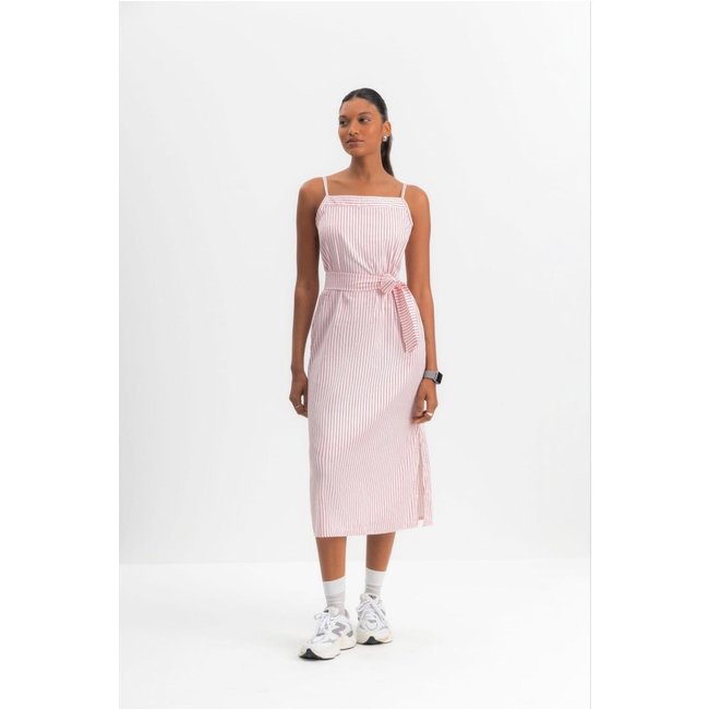Vestido Midi Feminino Listrado Essendi Vermelho Médio Vermelho