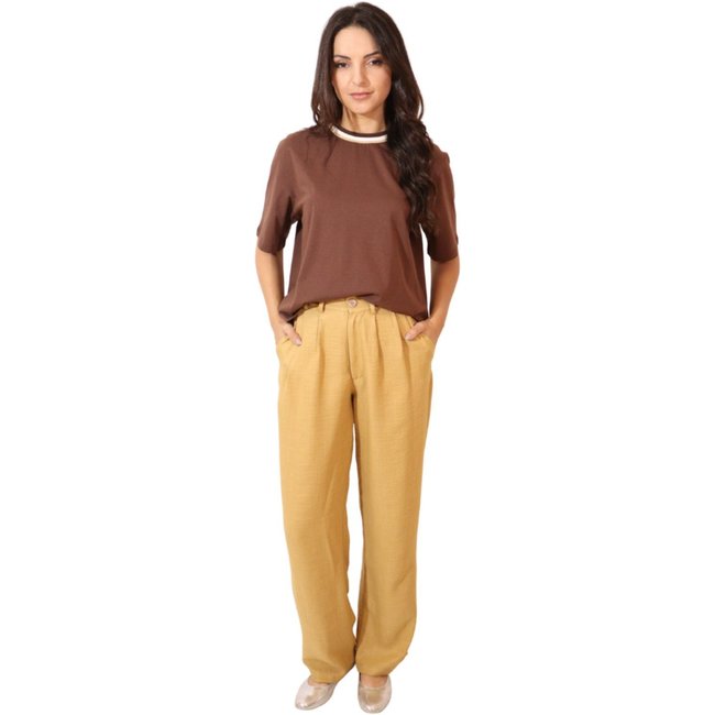 Calça Feminina Pregas Alfaiataria Operarock - Natural